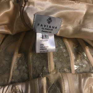 Faviana - Beaded strapless  Chiffon A-line Prom chiffon lined dress.